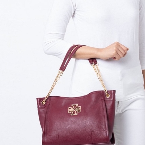 Tory Burch Smitten Small Slouchy Tote Bag Maroon